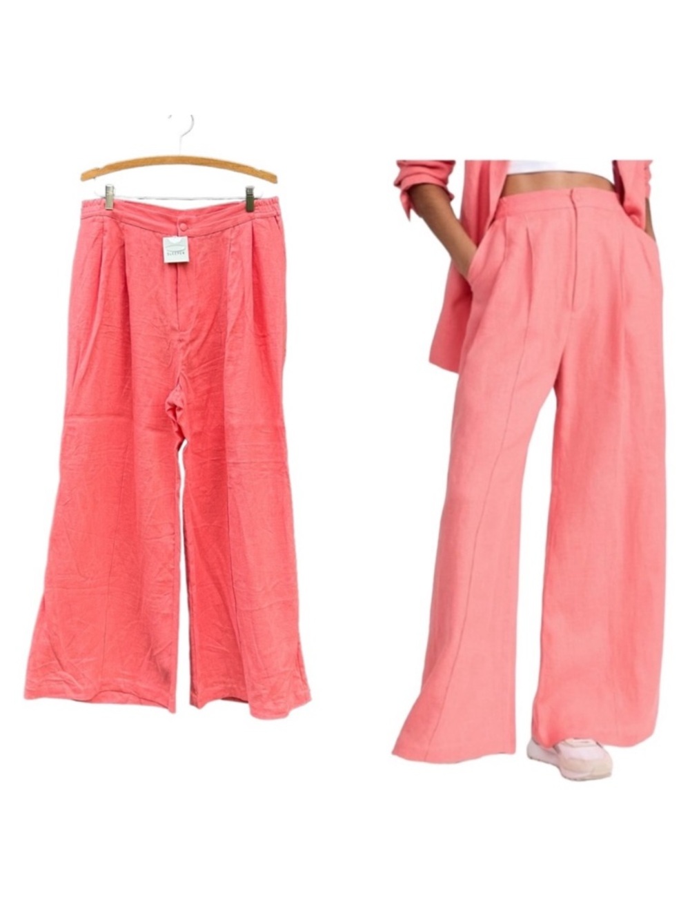SLEEPER‎ Women's Size XL Coral Dynasty Linen High Rise Wide Leg Pants